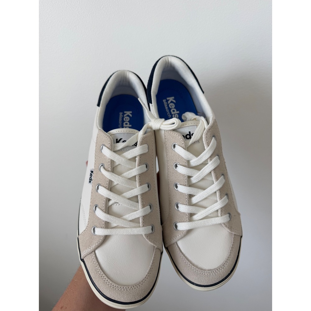 Keds Women's Center III Leather Lace Up Sneakers – Snow White/Navy – Size 9.5 - Picture 2 of 7